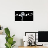Cool Retro Mic & Musical Notes Black, aangepast Poster (Thuiskantoor)