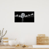 Cool Retro Mic & Musical Notes Black, aangepast Poster (Keuken)