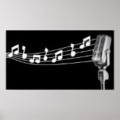 Cool Retro Mic & Musical Notes Black, aangepast Poster (Voorkant)