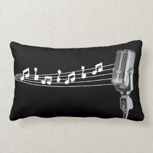 Cool Retro Mic & Musical Notes Black Kussen