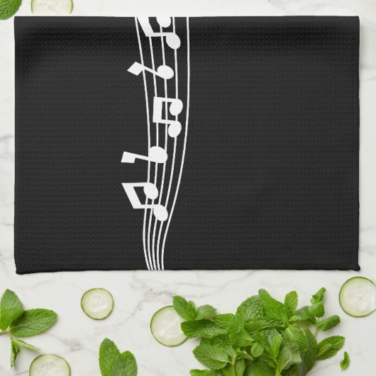 Cool Retro Mic & Musical Notes Black Theedoek (Gevouwen)