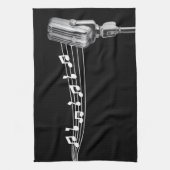 Cool Retro Mic & Musical Notes Black Theedoek (Verticaal)