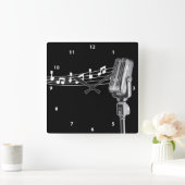 Cool Retro microfoon & musical Notes-klok Vierkante Klok (Huis)