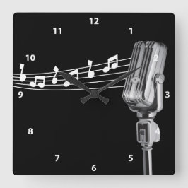 Cool Retro microfoon & musical Notes-klok Vierkante Klok