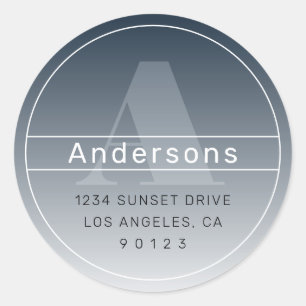 Cool Retro-Modern Adres Blauw Grijs Ombre Ronde Sticker