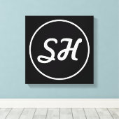 Cool Retro-modern stijlmonogram | Zwart-wit Canvas Afdruk (Insitu (Houten vloer))