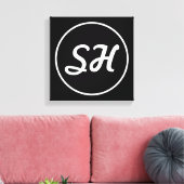 Cool Retro-modern stijlmonogram | Zwart-wit Canvas Afdruk (Insitu (Woonkamer))