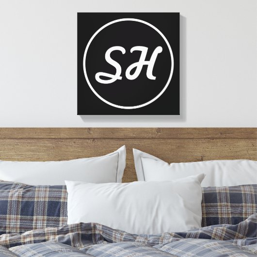 Cool Retro-modern stijlmonogram | Zwart-wit Canvas Afdruk (Insitu (Slaapkamer))