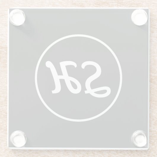 Cool Retro-modern stijlmonogram | Zwart-wit Glazen Onderzetter (Achterkant)