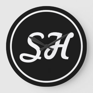 Cool Retro-modern stijlmonogram Zwart-wit Grote Klok