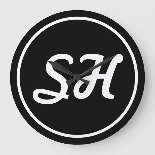 Cool Retro-modern stijlmonogram | Zwart-wit Grote Klok (Voorkant)