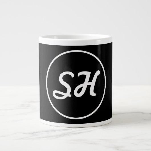 Cool Retro-modern stijlmonogram | Zwart-wit Grote Koffiekop (Voorkant)