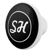 Cool Retro-modern stijlmonogram | Zwart-wit Keramische Knop (Rechts)