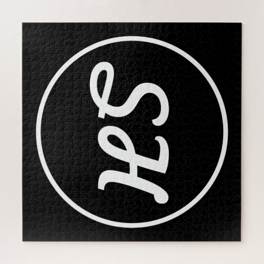 Cool Retro-modern stijlmonogram | Zwart-wit Legpuzzel (Horizontaal)