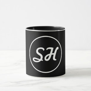 Cool Retro-modern stijlmonogram   Zwart-wit Mok
