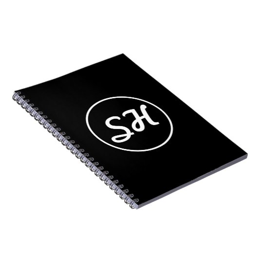 Cool Retro-modern stijlmonogram | Zwart-wit Notitieboek (Rechterzijde)