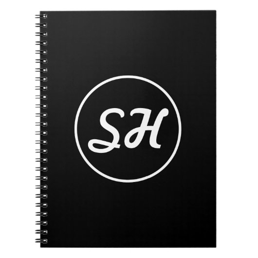 Cool Retro-modern stijlmonogram | Zwart-wit Notitieboek (Voorkant)