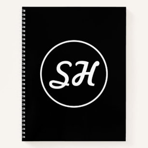 Cool Retro-modern stijlmonogram Zwart-wit Notitieboek
