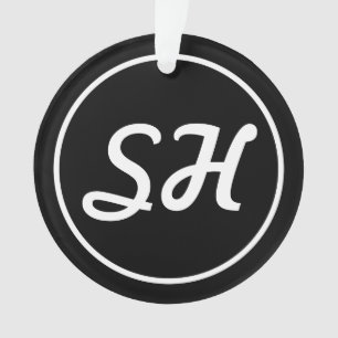 Cool Retro-modern stijlmonogram   Zwart-wit Ornament