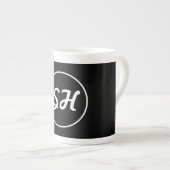 Cool Retro-modern stijlmonogram | Zwart-wit Porselein Kop (Voorkant rechts)