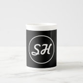 Cool Retro-modern stijlmonogram | Zwart-wit Porselein Kop (Voorkant)