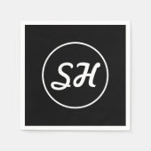 Cool Retro-modern stijlmonogram | Zwart-wit Servet (Voorkant)