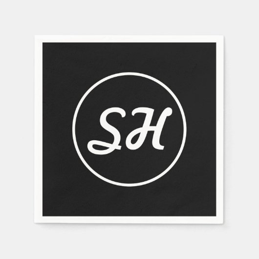 Cool Retro-modern stijlmonogram | Zwart-wit Servet (Voorkant)