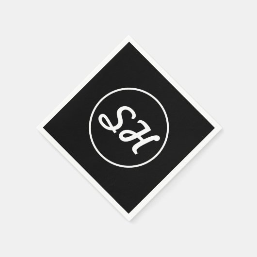 Cool Retro-modern stijlmonogram | Zwart-wit Servet (Hoek)