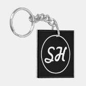 Cool Retro-modern stijlmonogram | Zwart-wit Sleutelhanger (Voorkant Links)