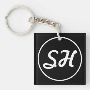 Cool Retro-modern stijlmonogram   Zwart-wit Sleutelhanger