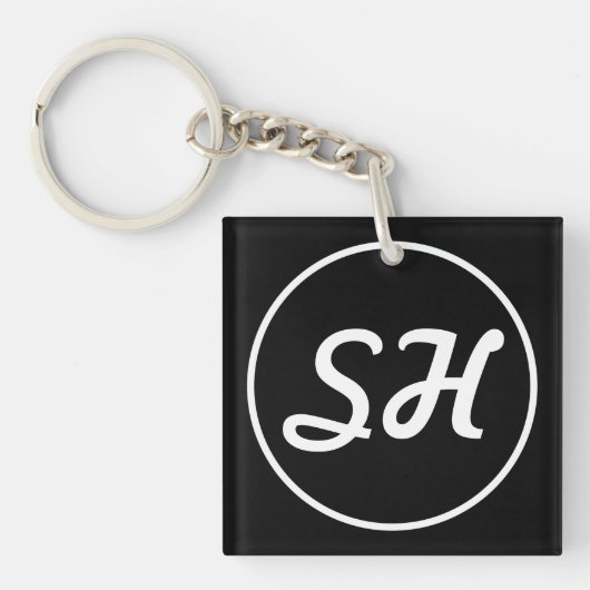 Cool Retro-modern stijlmonogram | Zwart-wit Sleutelhanger (Voorkant)