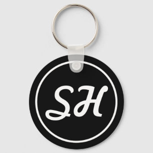 Cool Retro-modern stijlmonogram   Zwart-wit Sleutelhanger