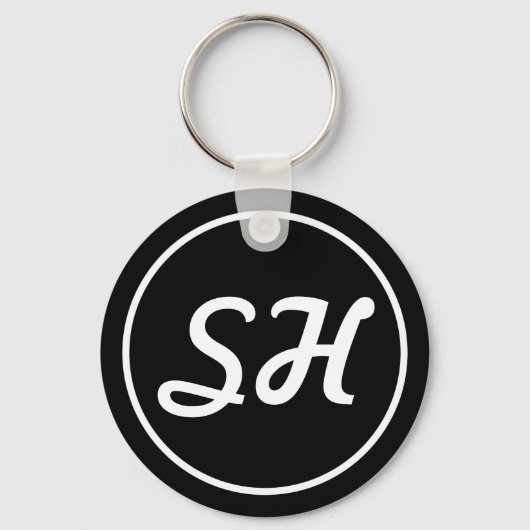Cool Retro-modern stijlmonogram | Zwart-wit Sleutelhanger (Voorkant)