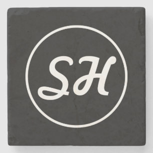 Cool Retro-modern stijlmonogram   Zwart-wit Stenen Onderzetter