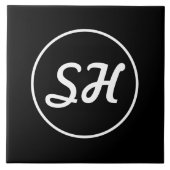 Cool Retro-modern stijlmonogram | Zwart-wit Tegeltje (Voorkant)