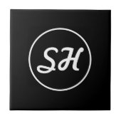 Cool Retro-modern stijlmonogram | Zwart-wit Tegeltje (Voorkant)