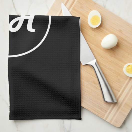 Cool Retro-modern stijlmonogram | Zwart-wit Theedoek (Quarter Fold)