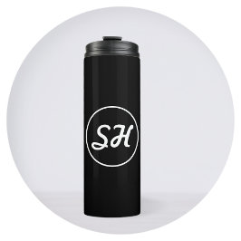 Cool Retro-modern stijlmonogram | Zwart-wit Thermosbeker