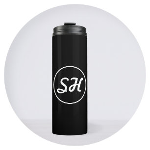 Cool Retro-modern stijlmonogram Zwart-wit Thermosbeker