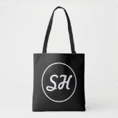 Cool Retro-modern stijlmonogram | Zwart-wit Tote Bag (Voorkant)