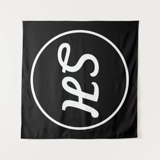 Cool Retro-modern stijlmonogram | Zwart-wit Wandkleed (Voorkant (horizontaal))