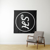 Cool Retro-modern stijlmonogram | Zwart-wit Wandkleed (In Situ (horizontaal))