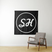 Cool Retro-modern stijlmonogram | Zwart-wit Wandkleed (In situ)