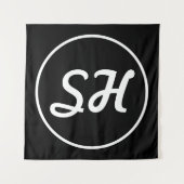 Cool Retro-modern stijlmonogram | Zwart-wit Wandkleed (Voorkant)