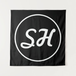Cool Retro-modern stijlmonogram | Zwart-wit Wandkleed