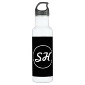 Cool Retro-modern stijlmonogram | Zwart-wit Waterfles (Voorkant)