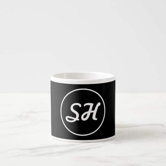 Cool Retro-Moderne Stijl Monogram | Zwart & Wit Espresso Kop (Voorkant)