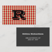 Cool Retro Monogram Red Gecontroleerd Patroon Visitekaartje (Voorkant / Achterkant)