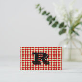 Cool Retro Monogram Red Gecontroleerd Patroon Visitekaartje (Staand voorkant)