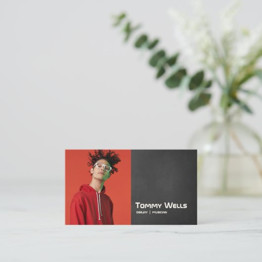 Cool Retro Muziek Songwriter Muzikant Foto Visitekaartje (Staand voorkant)